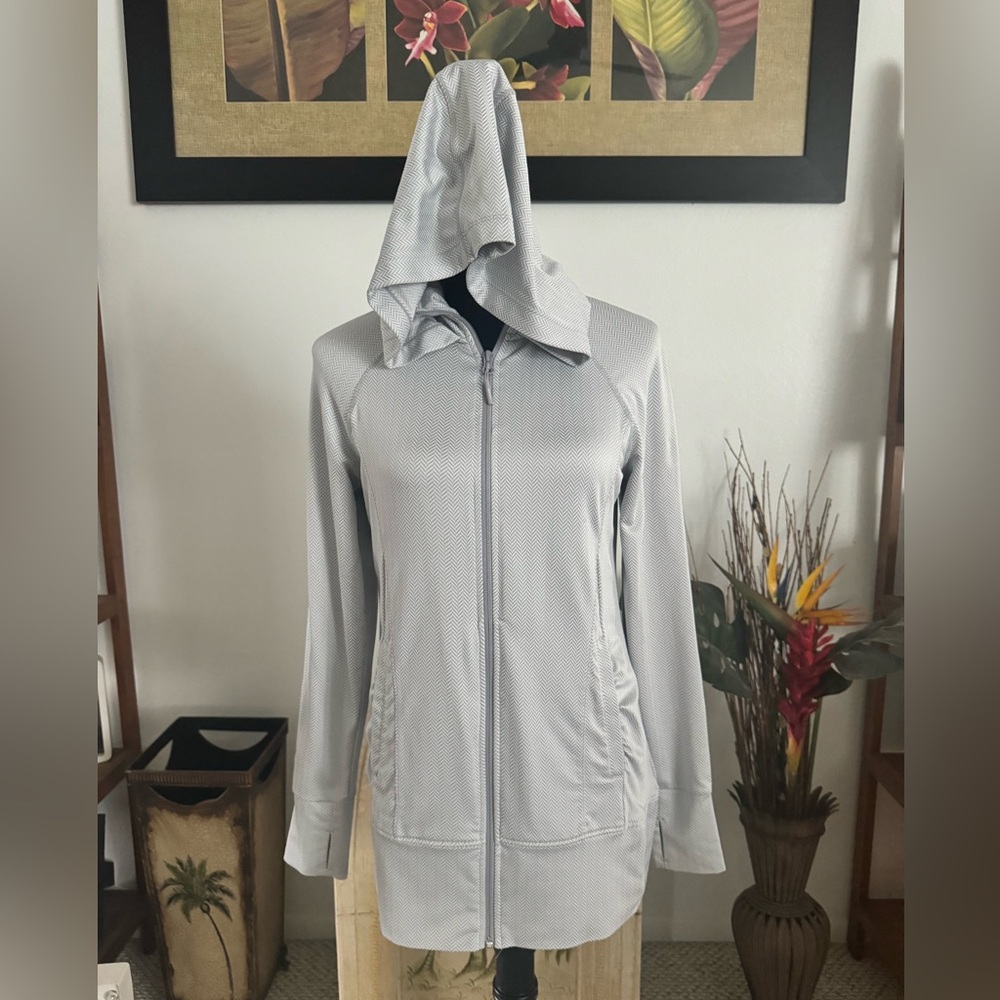 Mondetta Women's Long Sleeve Athletic Full Zip Hoodie Jacket Gray White Small - Picture 2 of 8